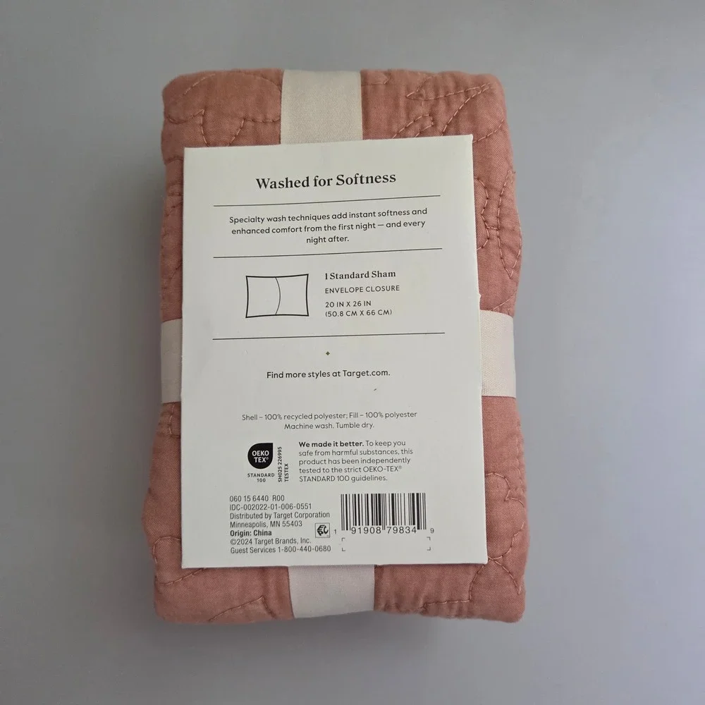 Threshold Garment Washed Paisley Stitch Sham Standard Pink Terracotta New